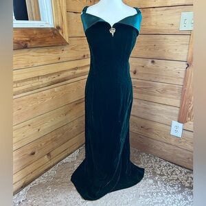 Vintage Emerald Green Velvet Dress Off Shoulder Staps Glamour Luxe Prom Jewel 18